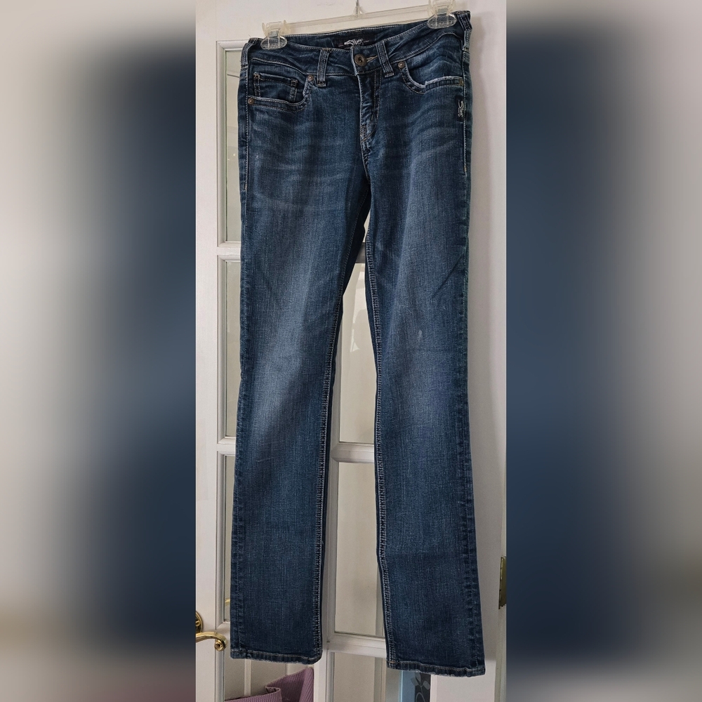 Silver Jeans Womens W25/L32 Blue Suki Straight Denim Western Thick Stitch Pants